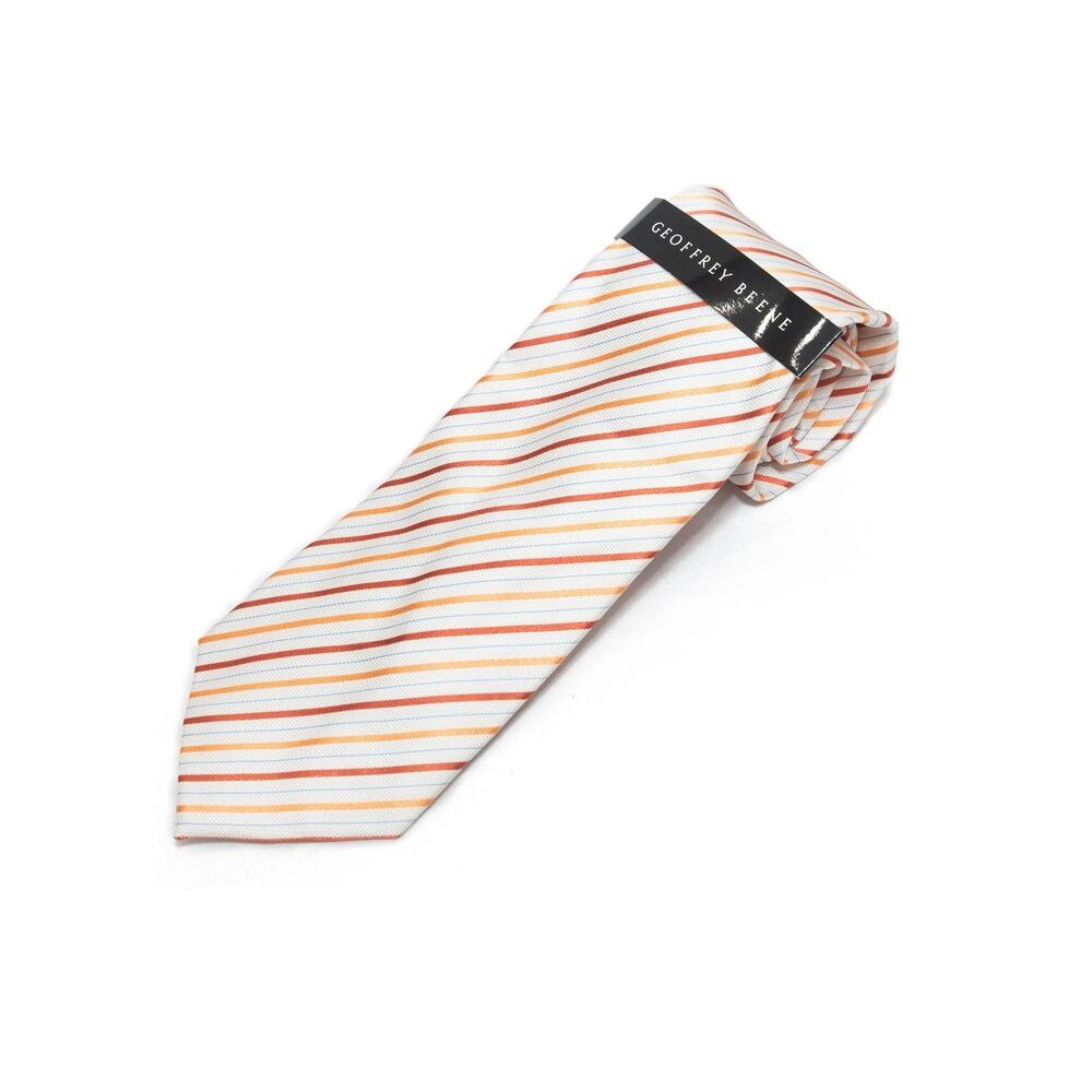 New Geoffrey Beene 100% Silk White Striped Neck Tie Necktie